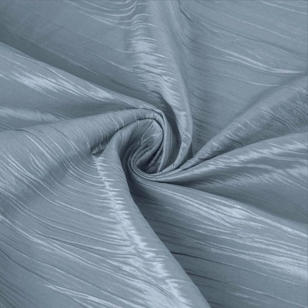 Taffeta & Velvet |  132″ Dusty Blue Accordion Crinkle Taffeta Seamless Round Tablecloth for 6 Foot Table With Floor-Length Drop