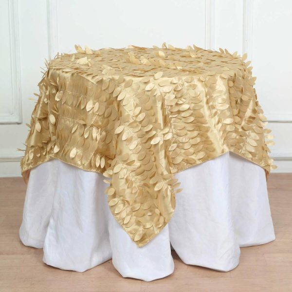 Taffeta & Velvet |  54″ Champagne 3D Leaf Petal Taffeta Fabric Seamless Square Table Overlay