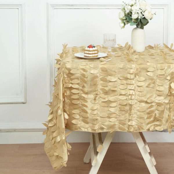 Taffeta & Velvet |  54″ Champagne 3D Leaf Petal Taffeta Fabric Seamless Square Table Overlay