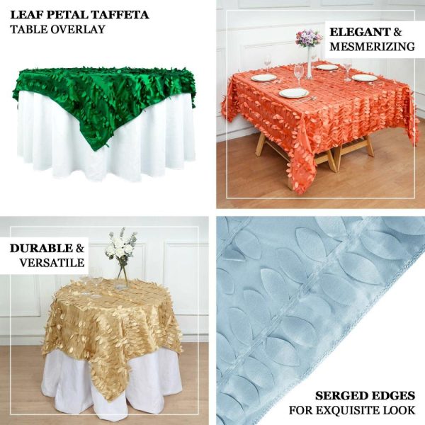 Taffeta & Velvet |  54″ Champagne 3D Leaf Petal Taffeta Fabric Seamless Square Table Overlay