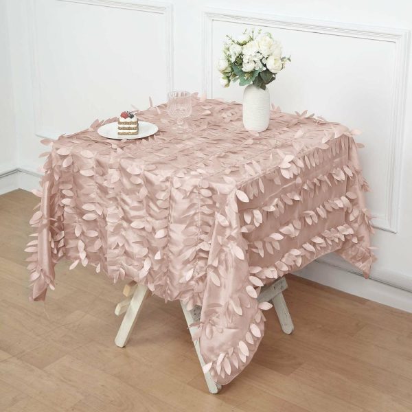 Taffeta & Velvet |  54″ Dusty Rose 3D Leaf Petal Taffeta Fabric Seamless Square Tablecloth