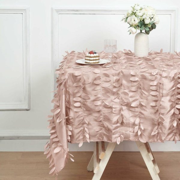 Taffeta & Velvet |  54″ Dusty Rose 3D Leaf Petal Taffeta Fabric Seamless Square Tablecloth