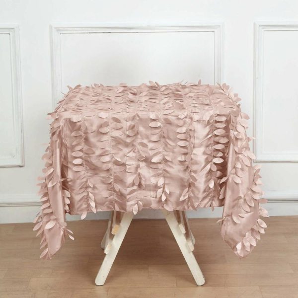 Taffeta & Velvet |  54″ Dusty Rose 3D Leaf Petal Taffeta Fabric Seamless Square Tablecloth