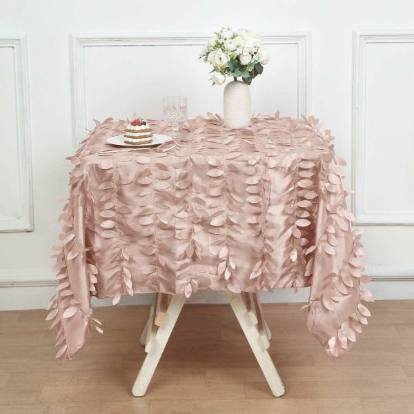 Taffeta & Velvet |  54″ Dusty Rose 3D Leaf Petal Taffeta Fabric Seamless Square Tablecloth