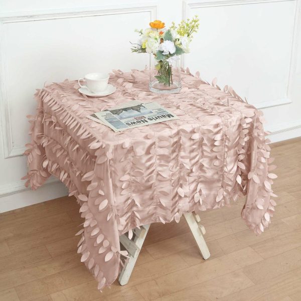 Taffeta & Velvet |  54″ Dusty Rose 3D Leaf Petal Taffeta Fabric Seamless Square Tablecloth