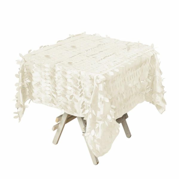 Taffeta & Velvet |  54″ Ivory 3D Leaf Petal Taffeta Fabric Seamless Square Tablecloth