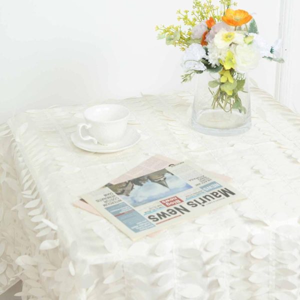 Taffeta & Velvet |  54″ Ivory 3D Leaf Petal Taffeta Fabric Seamless Square Tablecloth