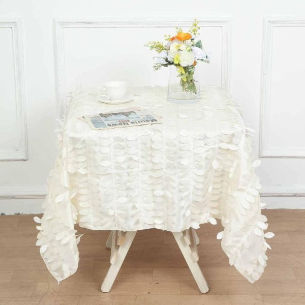 Taffeta & Velvet |  54″ Ivory 3D Leaf Petal Taffeta Fabric Seamless Square Tablecloth