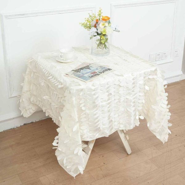 Taffeta & Velvet |  54″ Ivory 3D Leaf Petal Taffeta Fabric Seamless Square Tablecloth