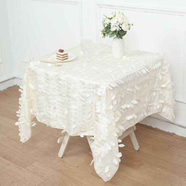 Taffeta & Velvet |  54″ Ivory 3D Leaf Petal Taffeta Fabric Seamless Square Tablecloth