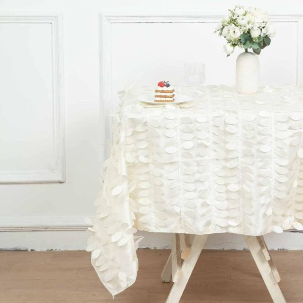 Taffeta & Velvet |  54″ Ivory 3D Leaf Petal Taffeta Fabric Seamless Square Tablecloth