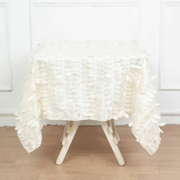 Taffeta & Velvet |  54″ Ivory 3D Leaf Petal Taffeta Fabric Seamless Square Tablecloth