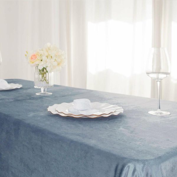 Taffeta & Velvet |  60″x102″ Dusty Blue Seamless Premium Velvet Rectangle Tablecloth, Reusable Linen