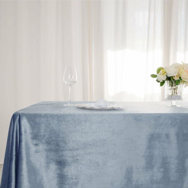 Taffeta & Velvet |  60″x102″ Dusty Blue Seamless Premium Velvet Rectangle Tablecloth, Reusable Linen