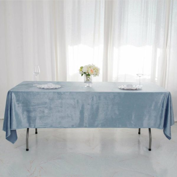 Taffeta & Velvet |  60″x102″ Dusty Blue Seamless Premium Velvet Rectangle Tablecloth, Reusable Linen