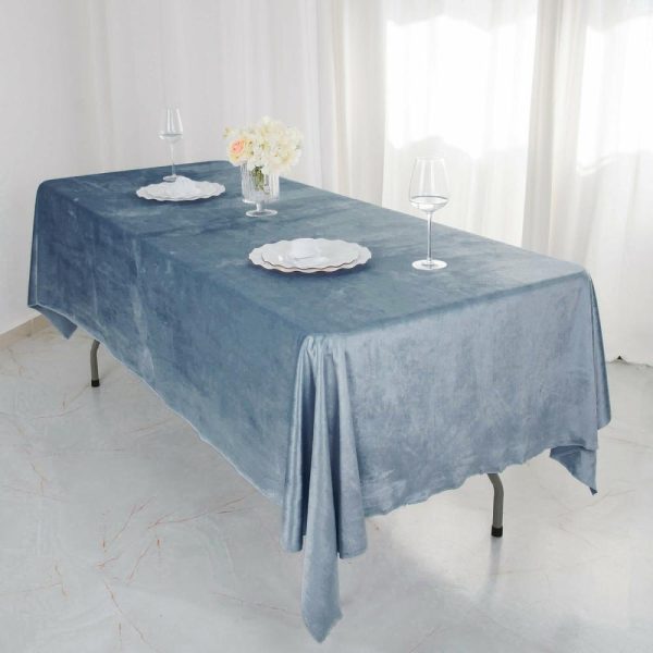 Taffeta & Velvet |  60″x102″ Dusty Blue Seamless Premium Velvet Rectangle Tablecloth, Reusable Linen