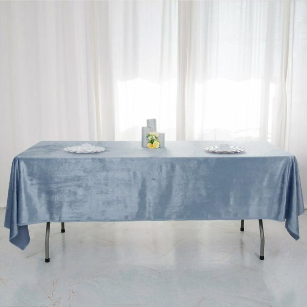 Taffeta & Velvet |  60″x102″ Dusty Blue Seamless Premium Velvet Rectangle Tablecloth, Reusable Linen