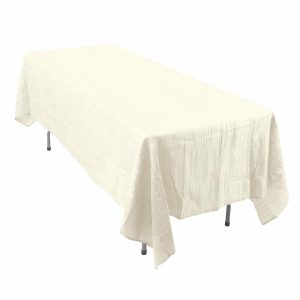 Taffeta & Velvet |  60″x102″ Ivory Accordion Crinkle Taffeta Seamless Rectangle Tablecloth