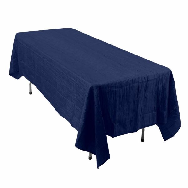 Taffeta & Velvet |  60″x102″ Navy Blue Accordion Crinkle Taffeta Seamless Rectangle Tablecloth