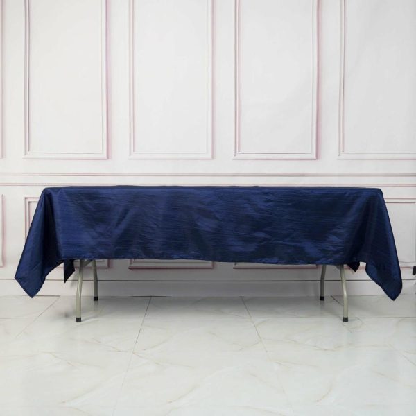 Taffeta & Velvet |  60″x102″ Navy Blue Accordion Crinkle Taffeta Seamless Rectangle Tablecloth