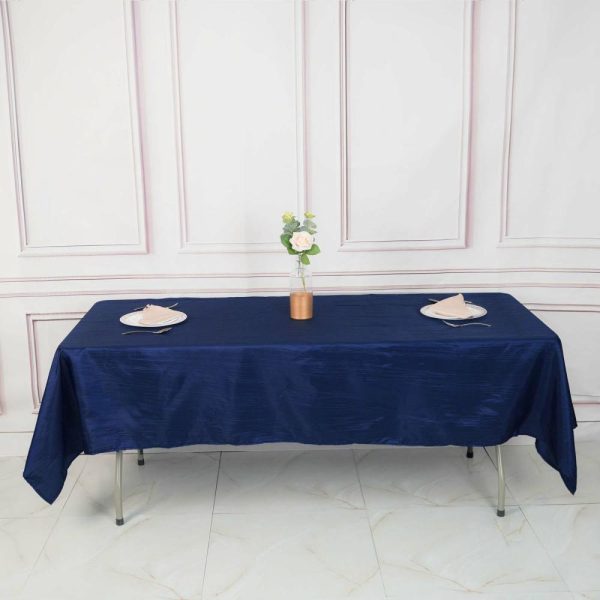 Taffeta & Velvet |  60″x102″ Navy Blue Accordion Crinkle Taffeta Seamless Rectangle Tablecloth