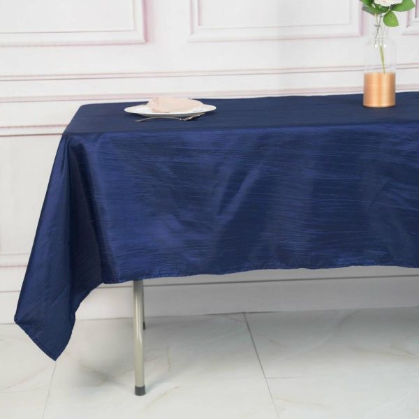 Taffeta & Velvet |  60″x102″ Navy Blue Accordion Crinkle Taffeta Seamless Rectangle Tablecloth