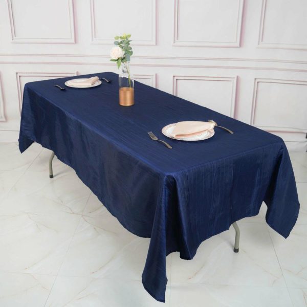 Taffeta & Velvet |  60″x102″ Navy Blue Accordion Crinkle Taffeta Seamless Rectangle Tablecloth