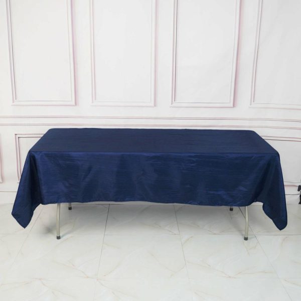 Taffeta & Velvet |  60″x102″ Navy Blue Accordion Crinkle Taffeta Seamless Rectangle Tablecloth