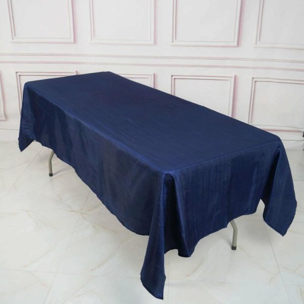 Taffeta & Velvet |  60″x102″ Navy Blue Accordion Crinkle Taffeta Seamless Rectangle Tablecloth