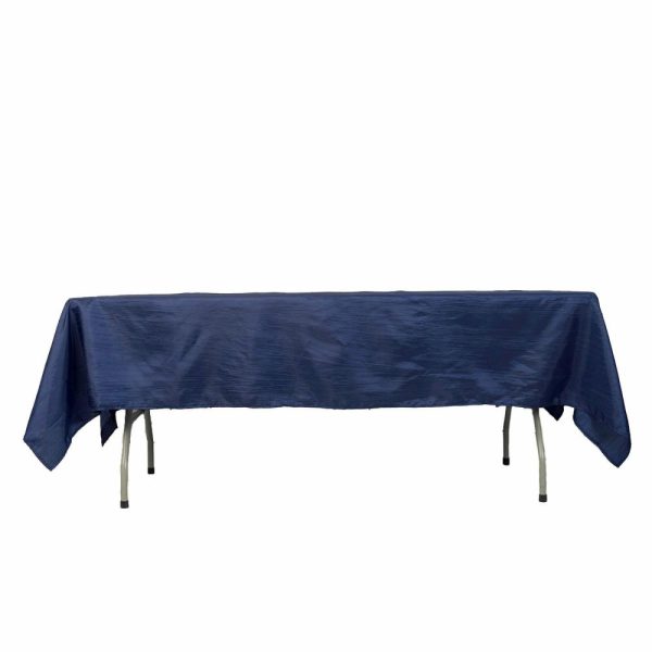 Taffeta & Velvet |  60″x102″ Navy Blue Accordion Crinkle Taffeta Seamless Rectangle Tablecloth