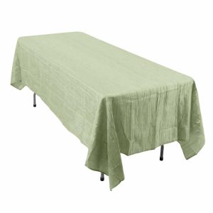 Taffeta & Velvet |  60″x102″ Sage Green Accordion Crinkle Taffeta Seamless Rectangle Tablecloth