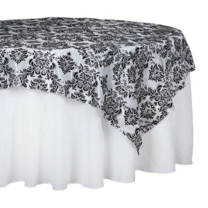 Taffeta & Velvet |  60″x60″ Black Damask Flocking Square Table Overlay