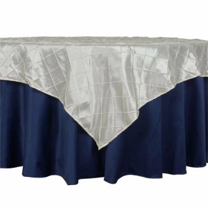 Taffeta & Velvet |  60″x60″ Ivory Pintuck Square Table Overlay – Clearance SALE