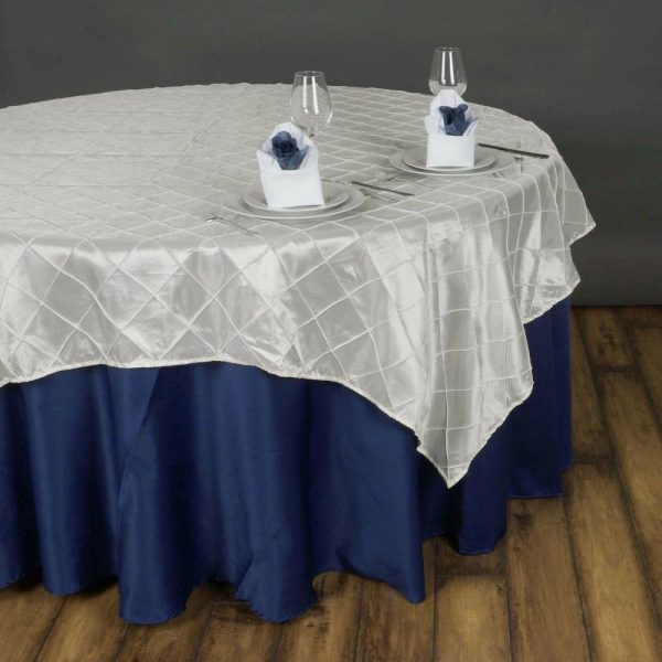 Taffeta & Velvet |  60″x60″ Ivory Pintuck Square Table Overlay – Clearance SALE