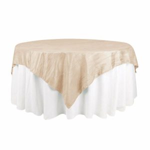 Taffeta & Velvet |  72″x72″ Beige Accordion Crinkle Taffeta Table Overlay, Square Tablecloth Topper