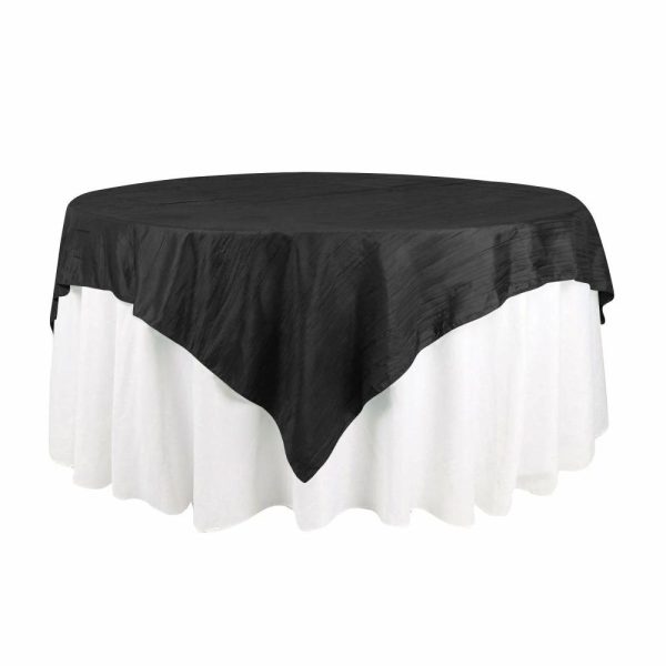 Taffeta & Velvet |  72″x72″ Black Accordion Crinkle Taffeta Table Overlay, Square Tablecloth Topper