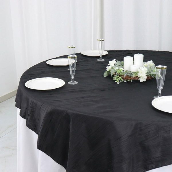 Taffeta & Velvet |  72″x72″ Black Accordion Crinkle Taffeta Table Overlay, Square Tablecloth Topper