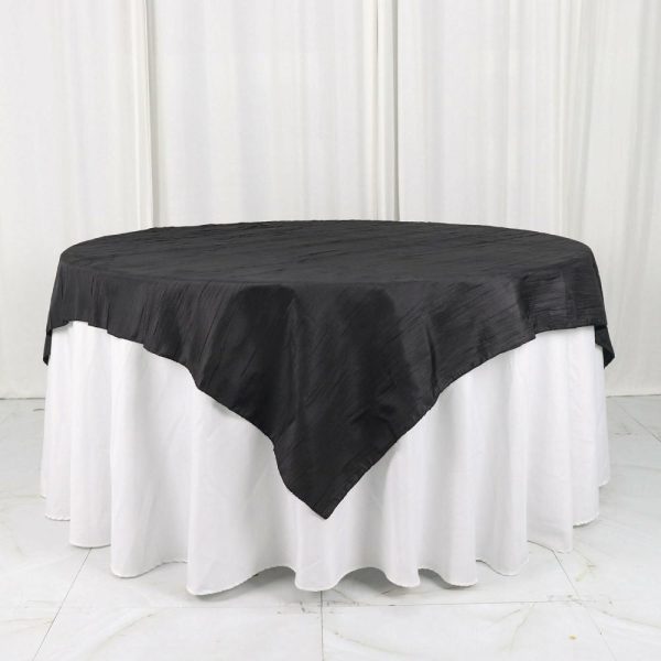 Taffeta & Velvet |  72″x72″ Black Accordion Crinkle Taffeta Table Overlay, Square Tablecloth Topper