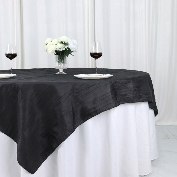 Taffeta & Velvet |  72″x72″ Black Accordion Crinkle Taffeta Table Overlay, Square Tablecloth Topper