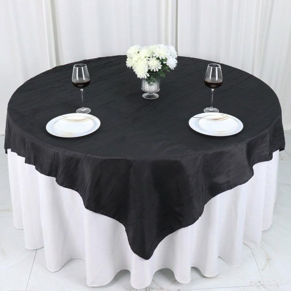 Taffeta & Velvet |  72″x72″ Black Accordion Crinkle Taffeta Table Overlay, Square Tablecloth Topper