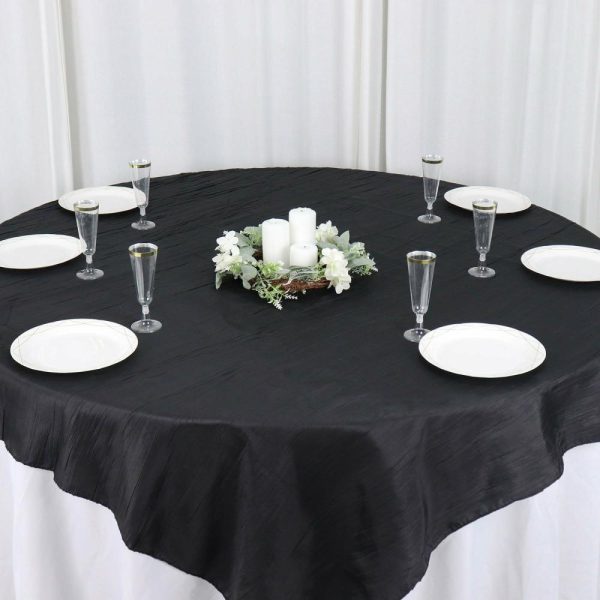 Taffeta & Velvet |  72″x72″ Black Accordion Crinkle Taffeta Table Overlay, Square Tablecloth Topper