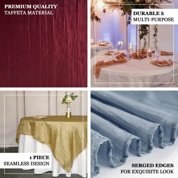 Taffeta & Velvet |  72″x72″ Black Accordion Crinkle Taffeta Table Overlay, Square Tablecloth Topper