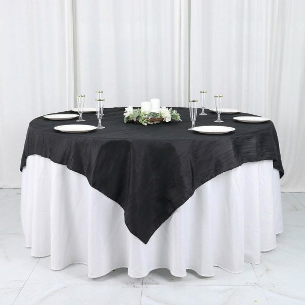 Taffeta & Velvet |  72″x72″ Black Accordion Crinkle Taffeta Table Overlay, Square Tablecloth Topper