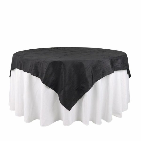 Taffeta & Velvet |  72″x72″ Black Accordion Crinkle Taffeta Table Overlay, Square Tablecloth Topper