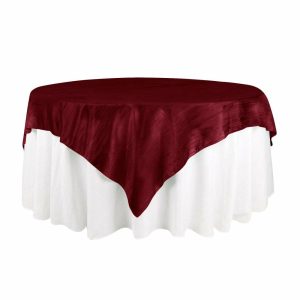 Taffeta & Velvet |  72″x72″ Burgundy Accordion Crinkle Taffeta Table Overlay, Square Tablecloth Topper