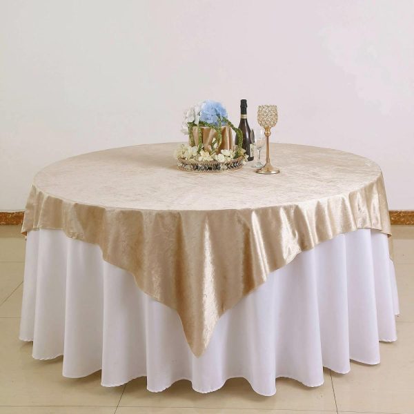 Taffeta & Velvet |  72″x72″ Champagne Premium Soft Velvet Table Overlay, Square Tablecloth Topper