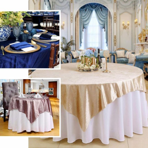 Taffeta & Velvet |  72″x72″ Champagne Premium Soft Velvet Table Overlay, Square Tablecloth Topper