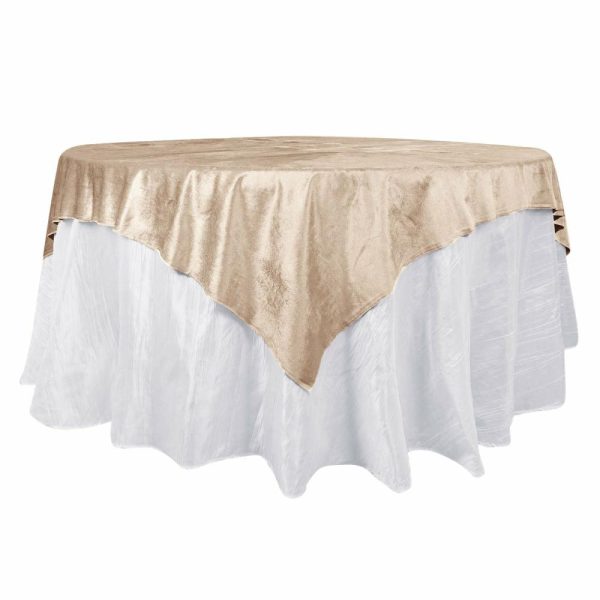 Taffeta & Velvet |  72″x72″ Champagne Premium Soft Velvet Table Overlay, Square Tablecloth Topper