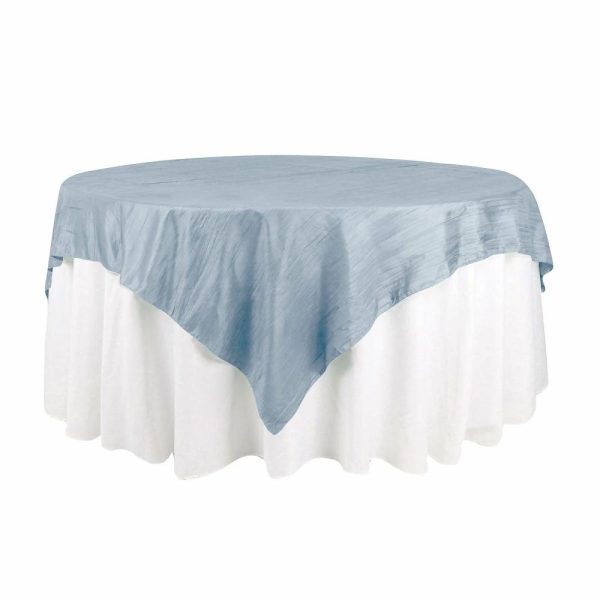 Taffeta & Velvet |  72″x72″ Dusty Blue Accordion Crinkle Taffeta Table Overlay, Square Tablecloth Topper