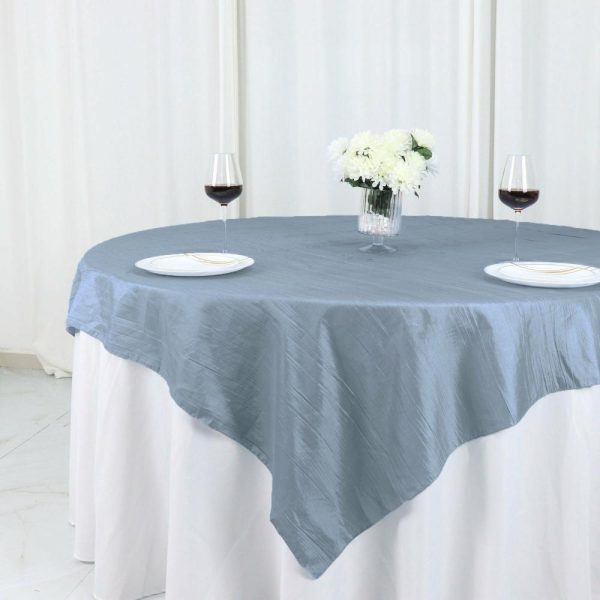 Taffeta & Velvet |  72″x72″ Dusty Blue Accordion Crinkle Taffeta Table Overlay, Square Tablecloth Topper